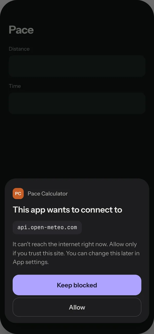 A prompt asking whether to let an app reach a website