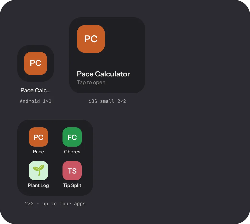 Widgets on a dark home screen