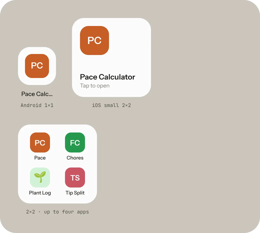 Sanduq widgets on a home screen